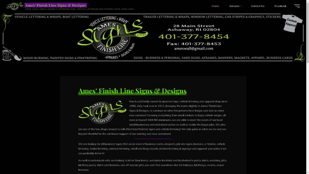 Screen shot of the Ames Finish Line Signs and Designs website.