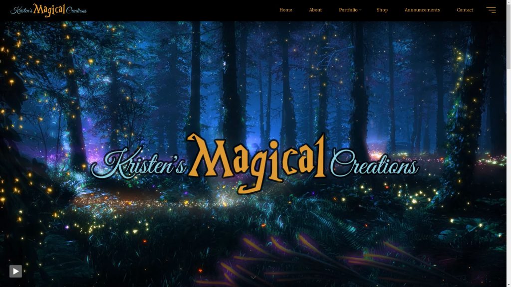 Screen shot of Kristen's Magical Creations website.